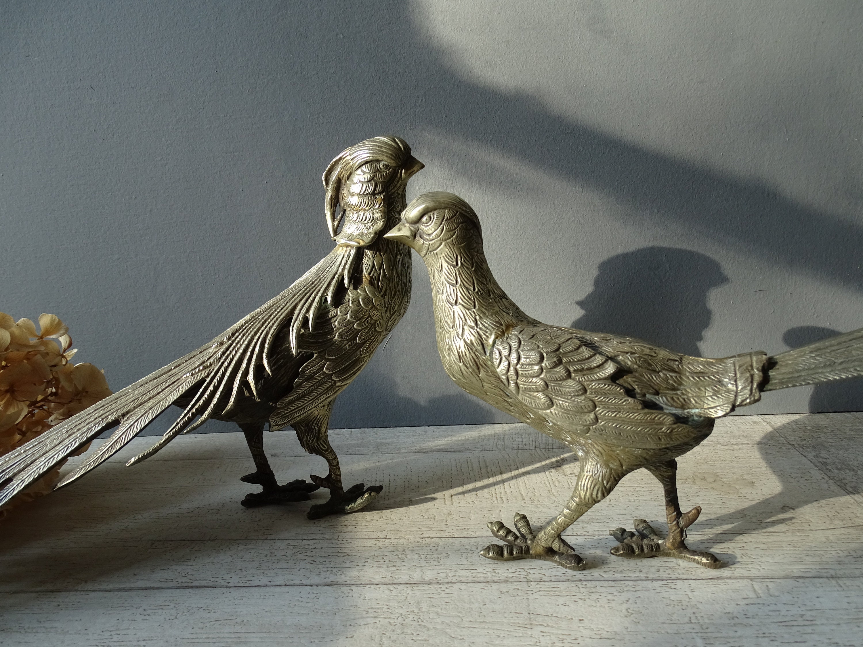 Vintage Français Couple Of Birds Metal Centerpiece./Pheasant Centerpiece.