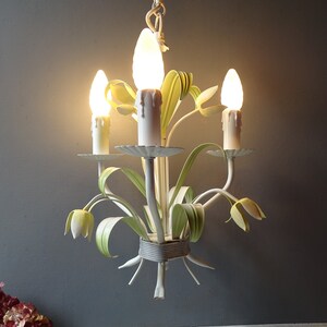 Vintage French Tole Flower Chandelier .3 arms.with tulip decor.