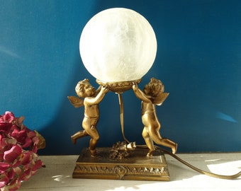 Rare Delightful Antique  Cherub Little Table Lamp/Putti Bedside Lamp/ circa 1900s.