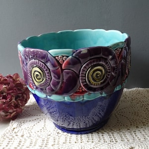 Antique French Orchies  Majolica Large Cache Pot ,/Barbotine Planter/Art Nouveau Ceramic Cache Pot./Stamped and Numbered.