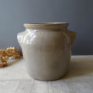 French Vintage  Stoneware Confit Pot/ Crockpot,/ Rustic Vase, /Stoneware Pot for Utensils, /French Farmhouse Kitchen.