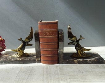 Large Art deco GULLS Book ends on marble base,signed TEDO.