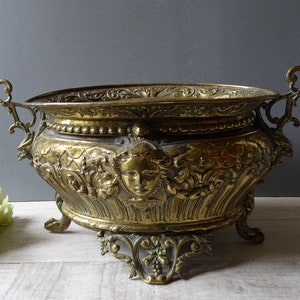 Superb Napoleon III Embossed Brass Planter with a rare empress pattern./Antique Brass Jardiniere.