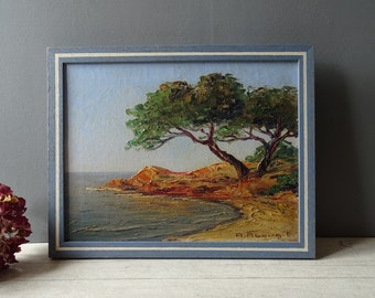 A.Abougit Vintage Original Mediterranean French Seascape Painting/ Oil on Canvas ,Signed,/Cote d'Azur PAINTING,/French Riviera.
