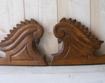 Pair of Antique French  Bird  Wood Large  Pediments,Shabby Style./Wall Decor.