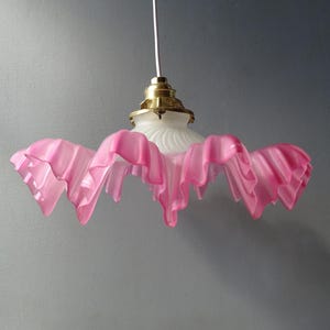 French Vintage  Glass Ceiling Light,with a pink border.