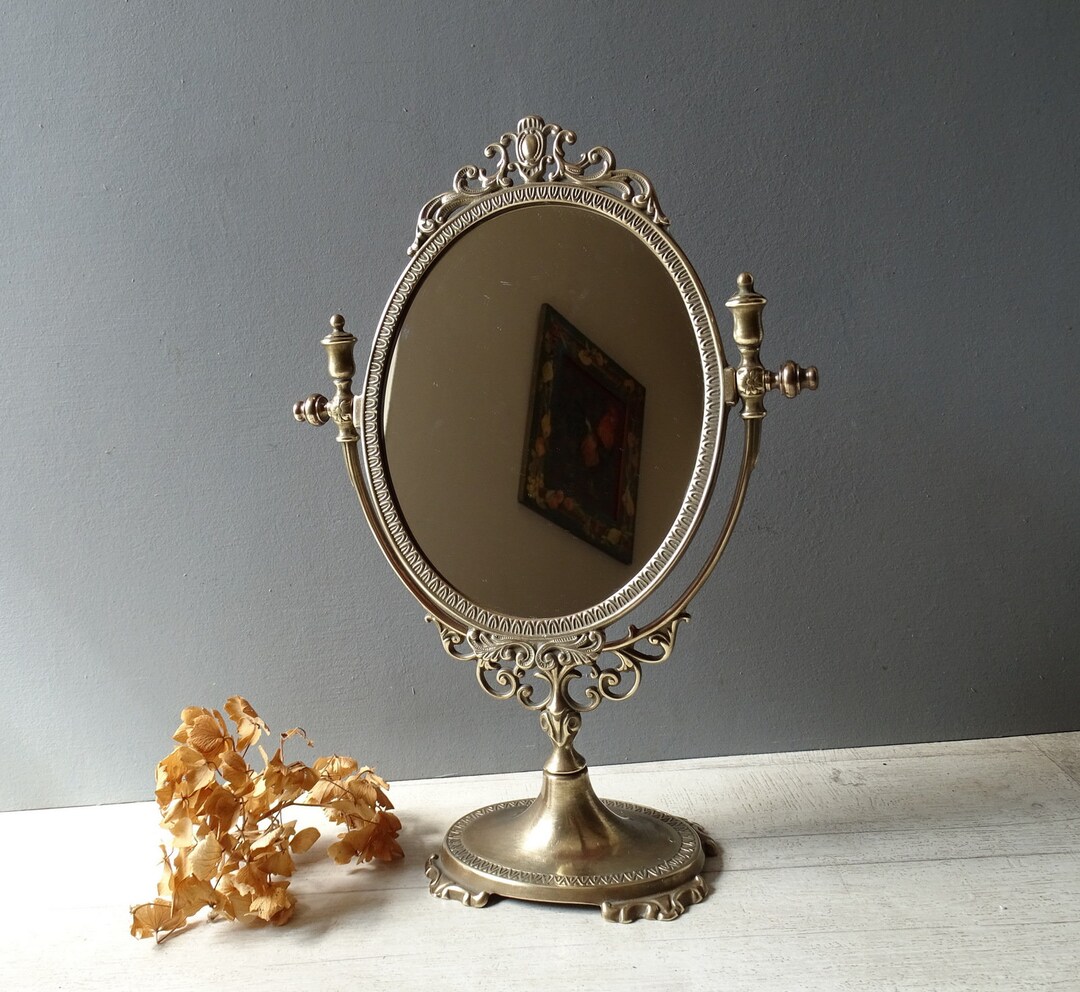 Beautiful Vintage French Brass Vanity Mirror,woman Decor/table Mirror,standing Mirror./oval