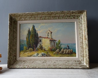 Beautiful Fortuné Car(1905/1970) Vintage French Provence Landscape Painting on Panel.Signed .