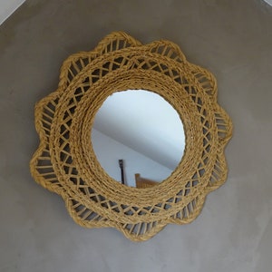 Great Original 1960s Vintage Large Rattan Wall Mirror/Boho Mirror./Vintage Flower Mirror.