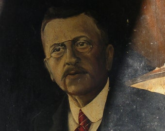 Antyczny francuski portret mężczyzny, olej na desce. Portret z lat dwudziestych XX wieku.