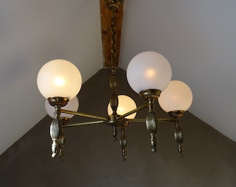 Mid-Century Modern Sputnik chandelier | 1950s/Round glass globe chandelier.