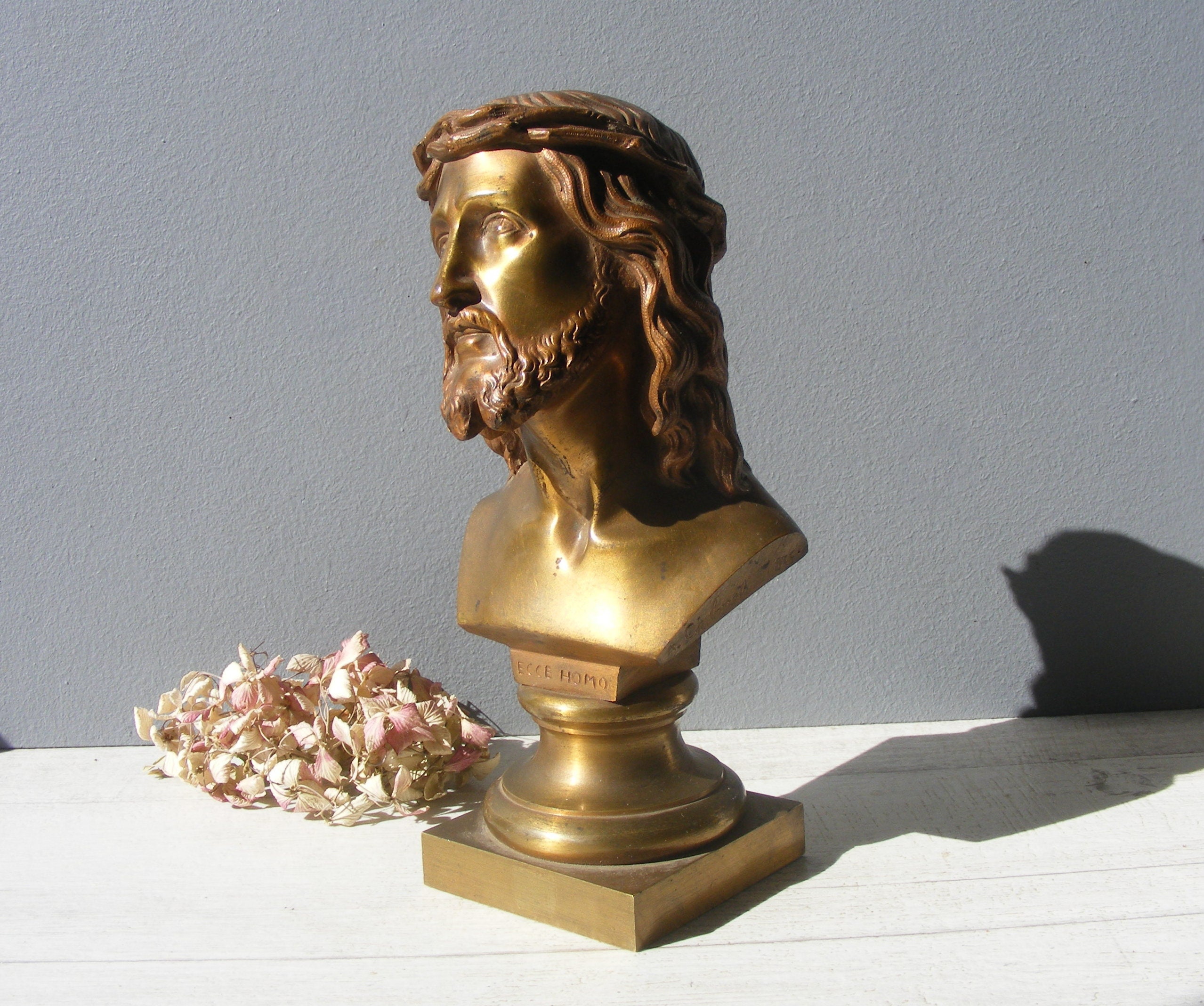 Superbe Buste Antique en Bronze de Jésus-Christ Ecce Homo, /Signé A.calmels, 1855.