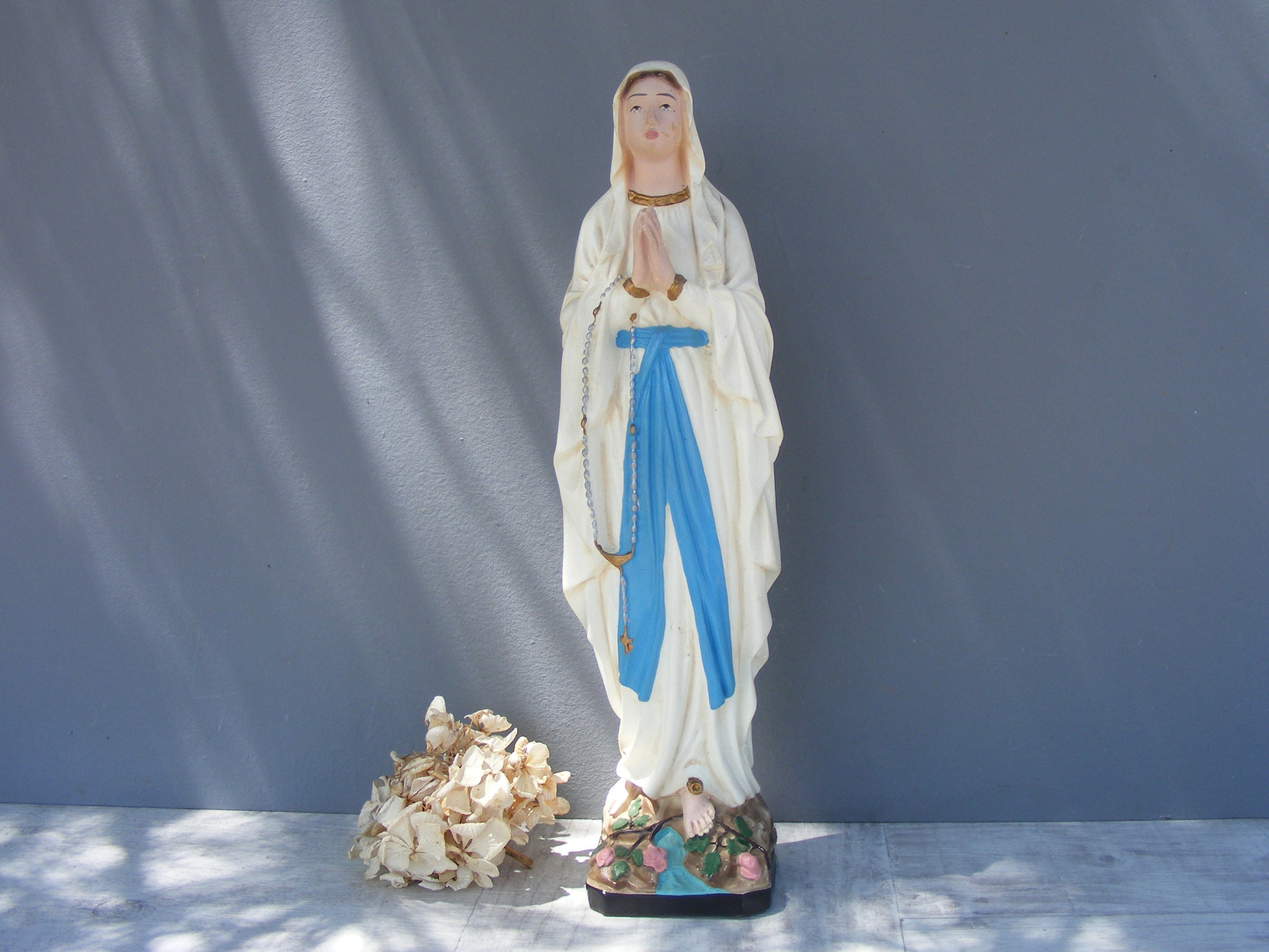 Notre Dame de Lourdes Statue en Plâtre Par Bacci Maison.