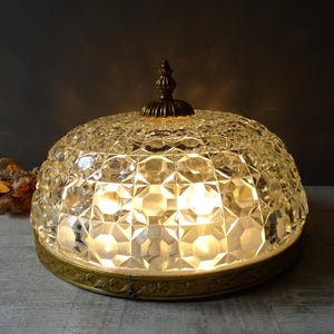 Imponent Heavy Vintage Cut Glass and Brass Ceiling Light ,/Glass and Brass Flush Mount Light.