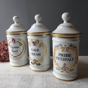 One Large  French Apothecary Vintage Limoges Porcelain Jar,by Au pot de Galien./OPIUM Jar/Cold Cream Jar/Pierre Infernale JAR.