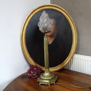 Huge Antique French Bronze Table Lamp,with Glass Shade in the shape of Flame/1900s Antique Bronze Table Lamp./Empire LAMP.