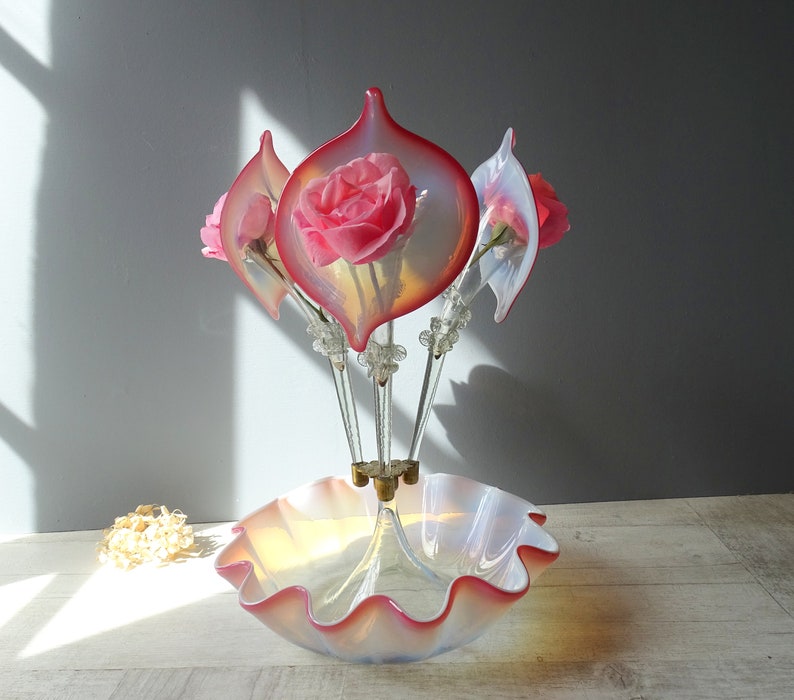 Antique Victorian Pink Glass Epergne Table Centrepiece ./Cranberry Glass Epergne Vase./19th Century. image 1