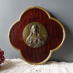 Superb Antique Ruffony Quaterfoil Antique Religious Frame Medal ,Signed,/Wood ,Brass and Bronze./Vintage French Religious  Wall decor.