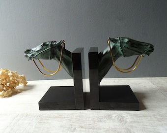 Beautiful French Art Deco HORSE Book Ends./on Black Marble Base.