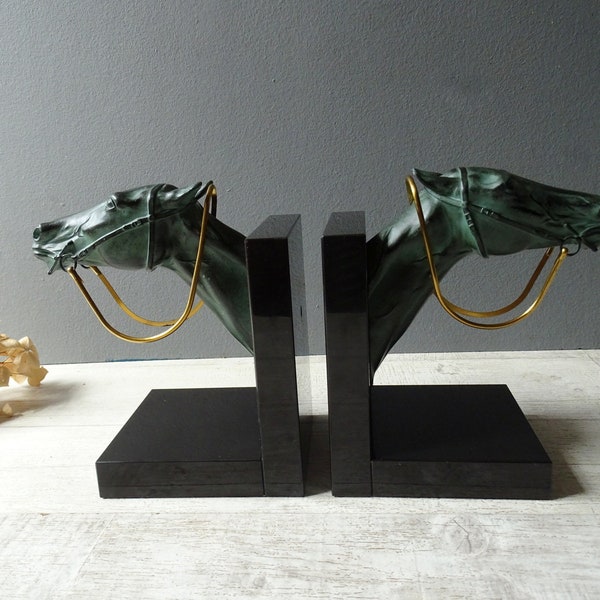 Beautiful French Art Deco HORSE Book Ends./on Black Marble Base.