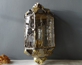 Antike französische Wandlaterne aus Messing & Glas - Retro Home Decor