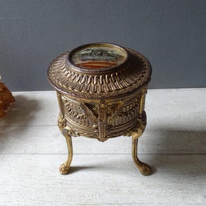 Antique Arc de Triomphe Footed Jewelry Box,Trinket Box,with tufted silk inside./Registered Model.