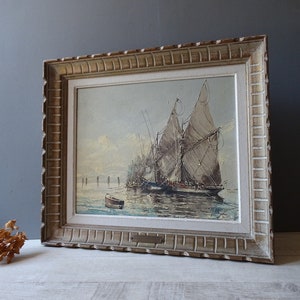 1950s Antique French Sailboat Painting Signed Marcy /Antique Marine Painting Oil on  Canvas Framed./Seascape Painting.