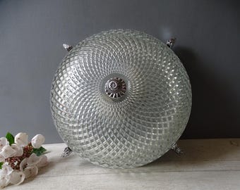 Imponent Heavy Vintage Cut Glass Ceiling Light ./Glass Flush Mount Light.