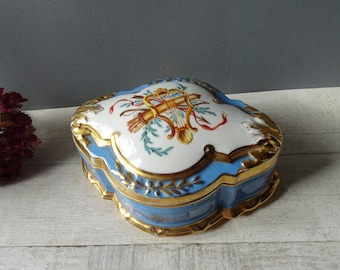 フランス　アンティーク 磁器製 ジュエリーボックス コバルトブルー 金彩 1900年～1930年頃 フランス製磁器ボックス「Porcelaine de Paris
