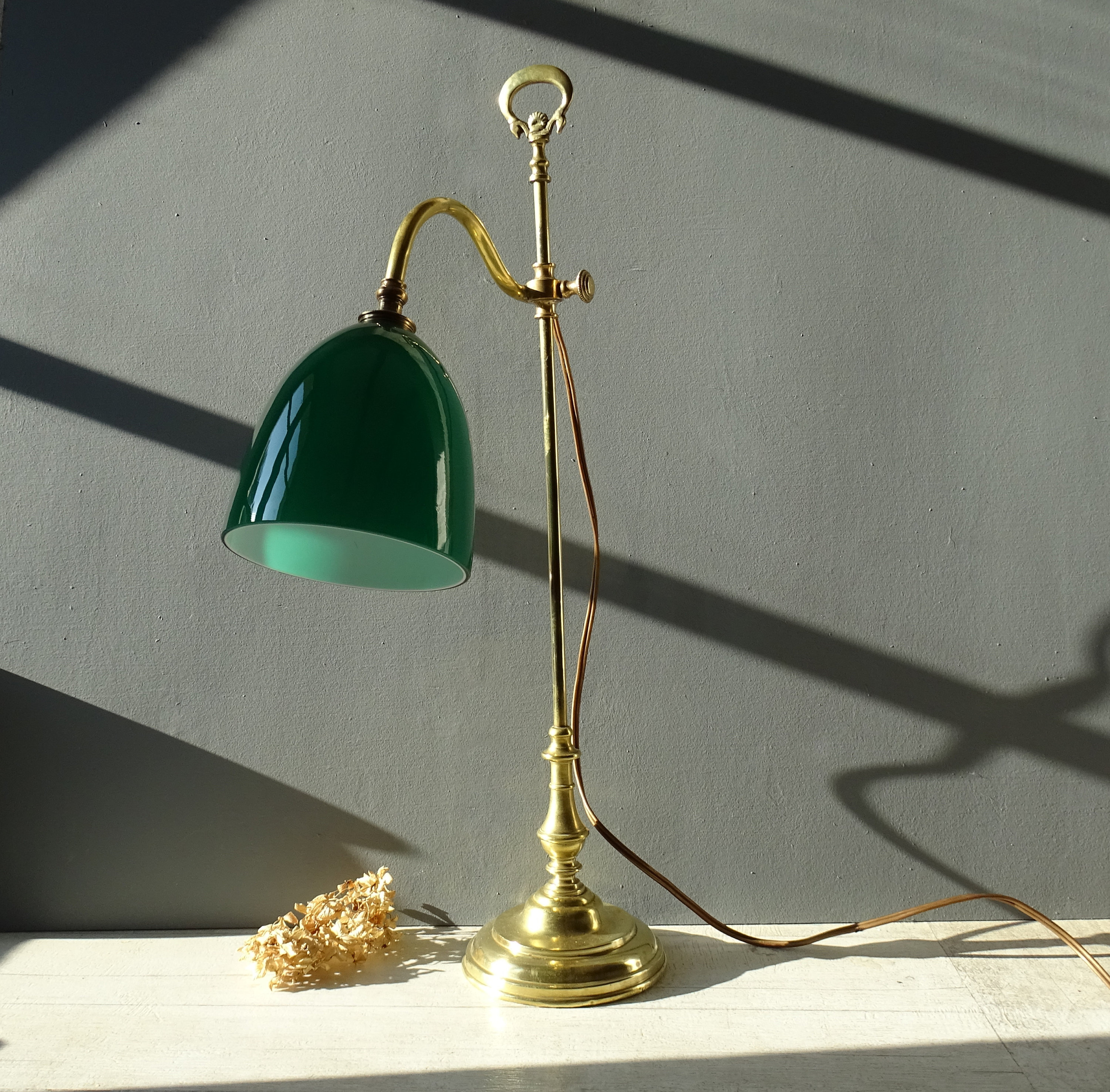 Antique French Brass Desk Lamp/table Lamp,with a Green Emerald