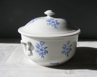 Romantic French Vintage Tureen with a blue floral pattern.Saint VALLIER.