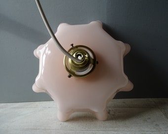 Antique Pink Opaline Glass Ceiling Light, Lamp/With original brass fixation.