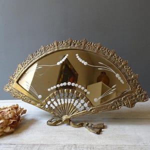 Vintage French Brass FAN Vanity Mirror,/Fan Table mirror,/Fan Standing Mirror.