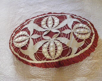 Large Antique Art Deco Cushion,Art Deco Pillow with  Embroidered Linen decor.