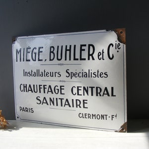 Antique French Enamel Advertising Sign ,Collectible Enamel Sign.MIEGE-BUHLER Heating.