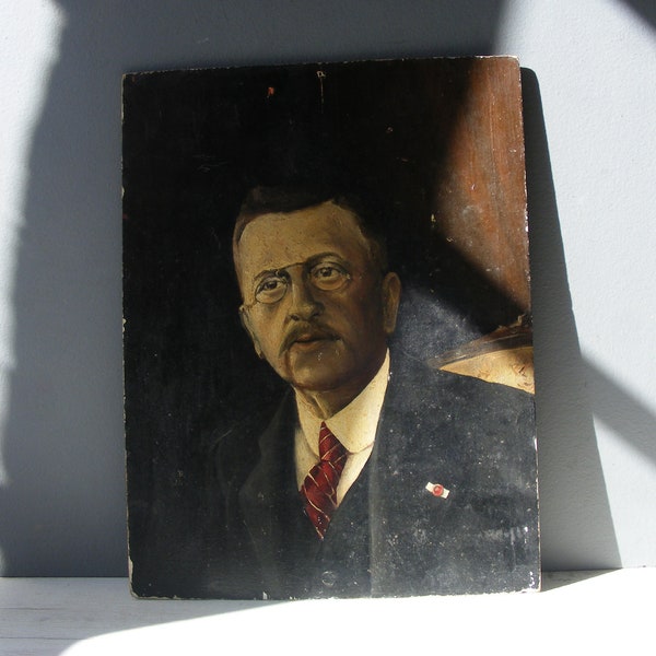 Antique French Portrait of Man,Oil on Panel.1920s Painting Portrait.