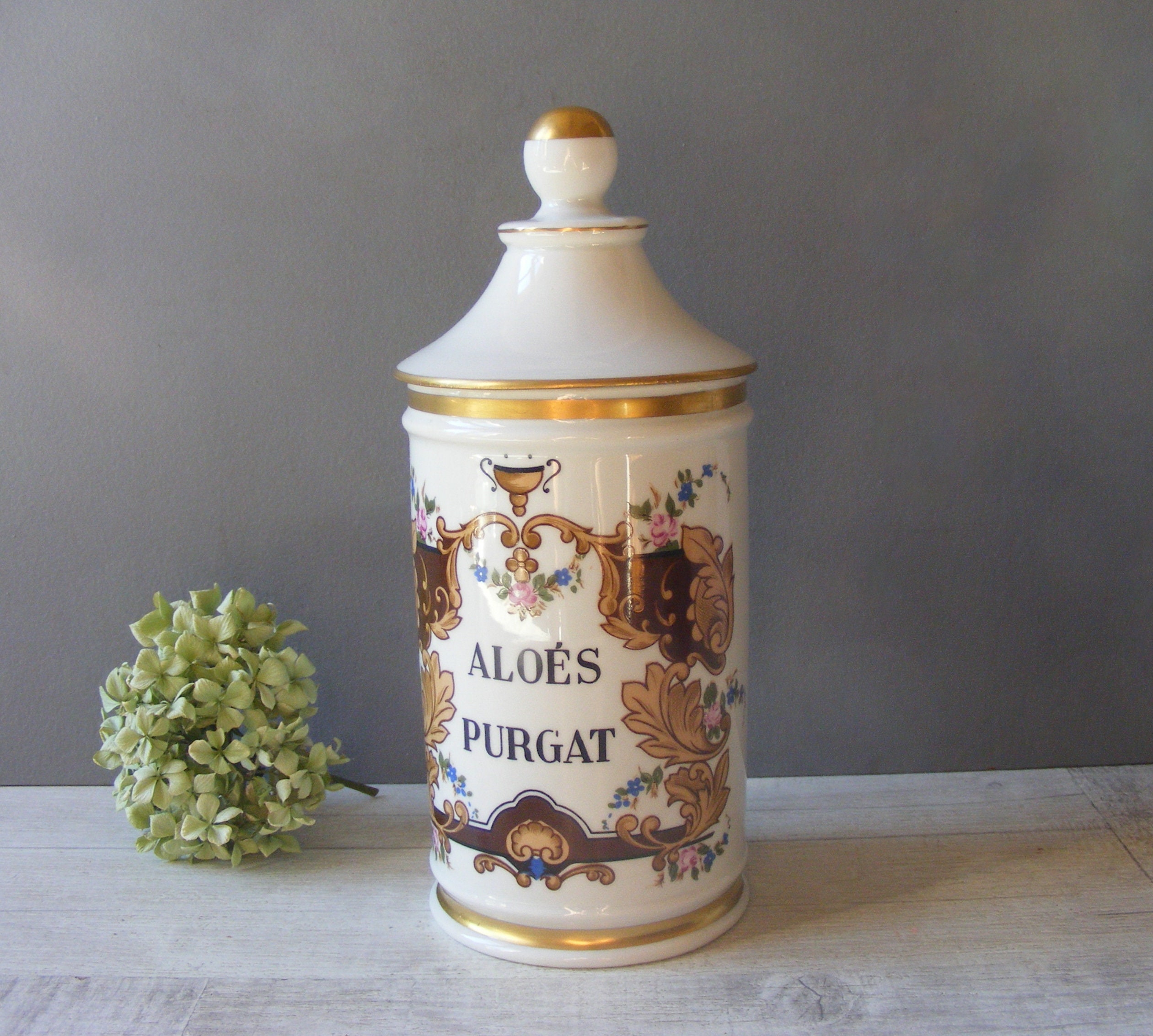 Aloes Purgat Français Apothicaire Vintage Large Porcelain Jar, Par Couleuvre . Grande Taille.