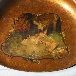 French  Antique  Lacquered Wood  Crumb Tray ,Hand-painted.