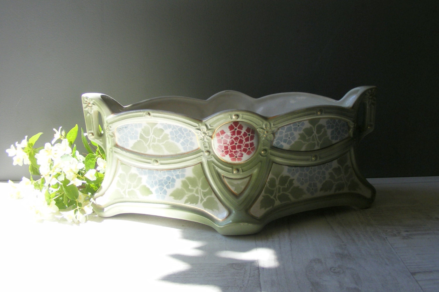 Français Majolica Jardiniere, Planter, Fabriqué Par Keller&guerin Luneville.