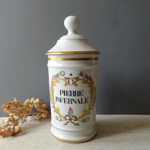 Vaso da farmacia vintage in porcellana di Limoges firmato "Au pot de Galien":Lunar Caustic