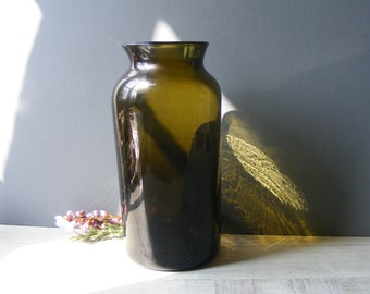 Large Antique French Truffle Jar,Green Handblown Glass.Truffle Bocal.