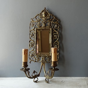 Antique French Bronze Wall Candle Sconce with Beveled Mirror