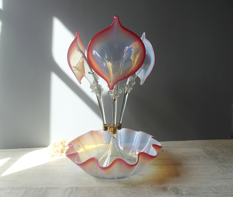 Antique Victorian Pink Glass Epergne Table Centrepiece ./Cranberry Glass Epergne Vase./19th Century. image 2