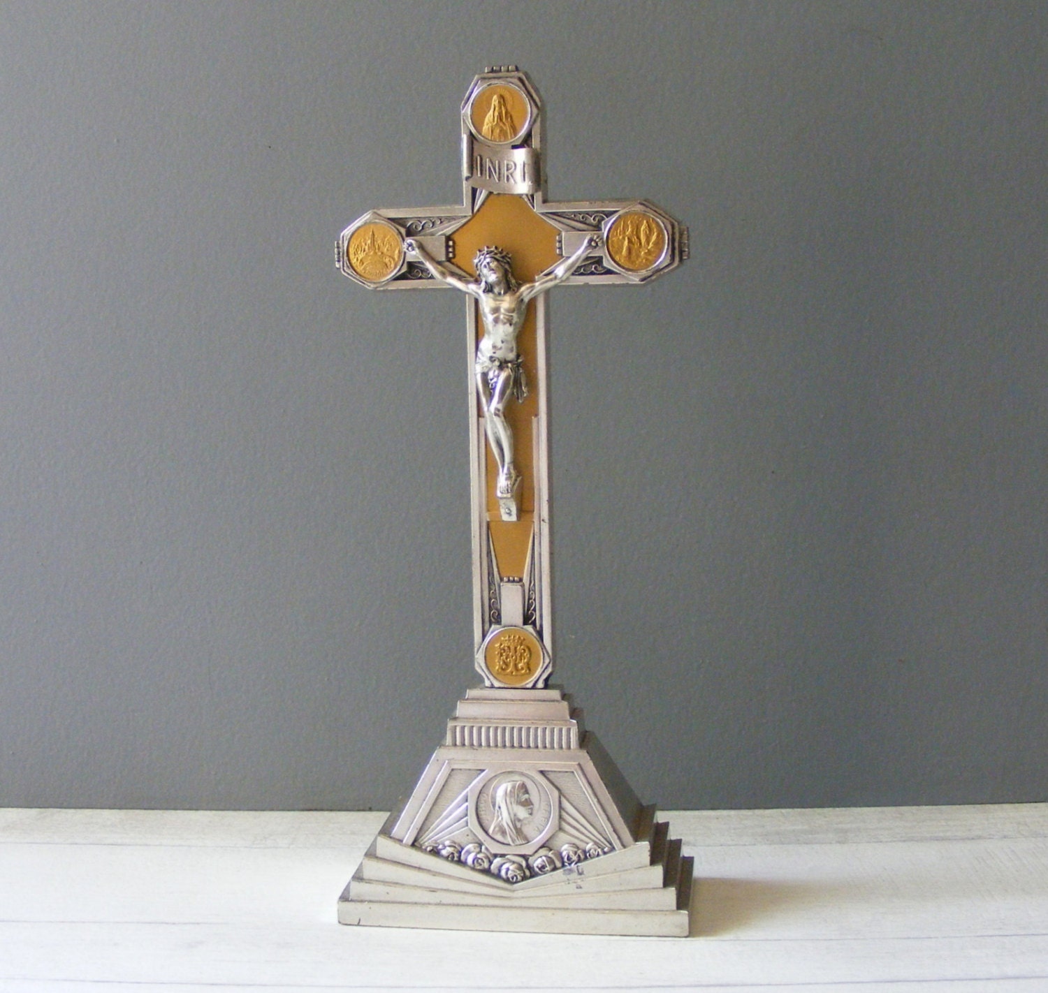 Ancienne Croix, Crucifix, Français Religious.signed Ruffony.