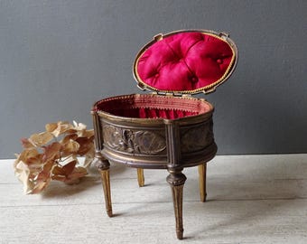 Antique Footed Jewelry Box,Trinket Box,with pink silk inside,Registered Model.