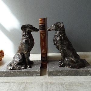 Art Deco  Dog Book Ends/Greyhound Book ends /on a gray marble base.