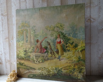 18th Century Pastoral Oil Painting: Antique Bucolic Landscape