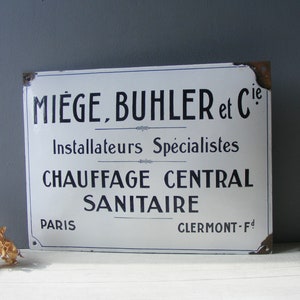 Antique French Enamel Advertising Sign ,Collectible Enamel Sign.MIEGE-BUHLER Heating.