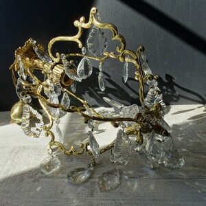Lámpara de araña francesa vintage de bronce con jaula de cristal: Pampilla de 5 brazos imagen 6