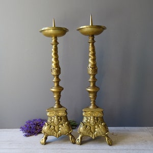 Gorgeous Pair of Antique French Church Bronze Candelabras ,/Church Bronze Candlesticks/.